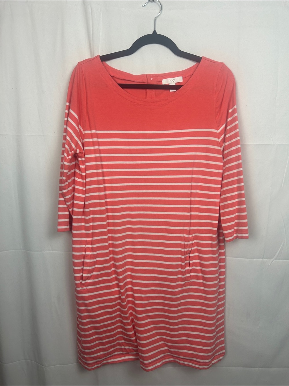 1901 Coral and White Striped Long Sleeve Dress